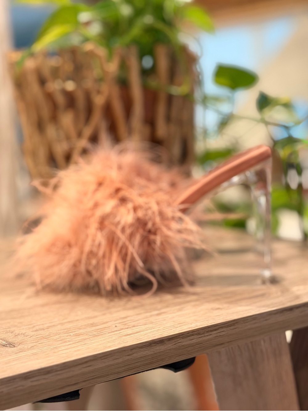 Jeffrey Campbell Blush Ostrich Feather Lucite Heels Mules | Size 10